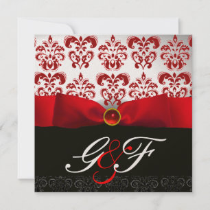 ROTE BAND RUBIN GOLD SCHWARZ DAMAST-MONOGRAMM EINLADUNG