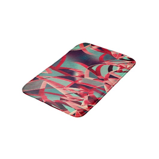 Rote Bänder über bläulich grau, tropfend Badematte (Schrägansicht)