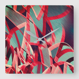 Rote Bänder über bläulich grau, tropfend Quadratische Wanduhr