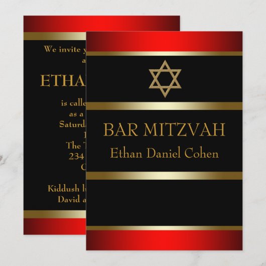 Rote Bar Mitzvah Einladungen (Vorne/Hinten)