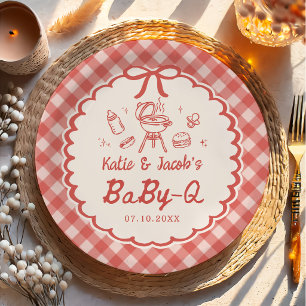 Rote Barbecue Baby-Q Baby Shower Papierplatten Pappteller