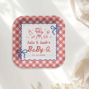 Rote Barbecue Baby-Q Baby Shower Papierplatten Pappteller