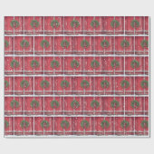 Rote Barenttür mit Weihnachtskranz in Schneeflocke Geschenkpapier (Flach)