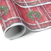 Rote Barenttür mit Weihnachtskranz in Schneeflocke Geschenkpapier (Rolleneckpunkt)
