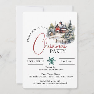 ROTE BARN IM SCHNEE, CHRISTMAS PARTY EINLADUNG