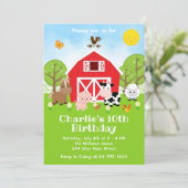 Rote Barnyard-Tiere Geburtstagspartei Einladung (Stehend Vorderseite)