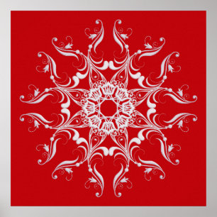 Rote Barock-Stil-Schneeflocke Poster