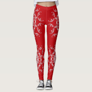Rote barocke Art-Schneeflocke Leggings