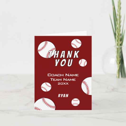 Rote Baseball Dankeschön Trainer Karte (Vorderseite)
