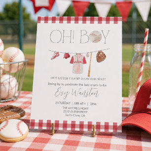 Rote Baseball Oh, Junge Baby Shower Einladung