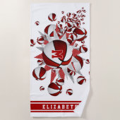 Rote Basketball-Stars nennen Mädchen mit Monogramm Strandtuch (Vorderseite)