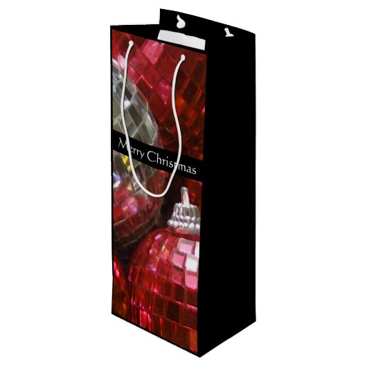 Rote Baubles Frohe Weihnachtsgeschenk Wein schwarz Geschenktüte Für Weinflaschen (Rückseite Schrägansicht)