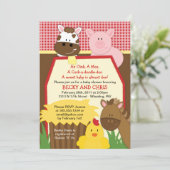 Rote Bauernhofbarnyard-Babyparty-Einladung Einladung (Stehend Vorderseite)