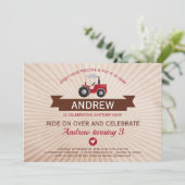 Rote Bauerntragnehmer Geburtstagsparty Einladung (Stehend Vorderseite)