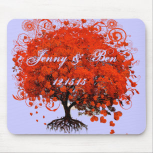 Rote Baum Hochzeit T-Shirts, Geschenke, Aufkleber Mousepad
