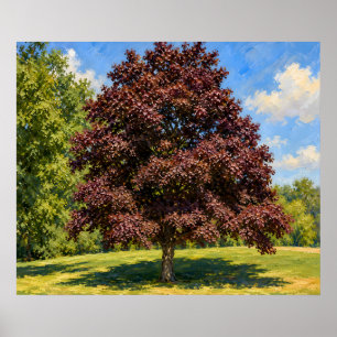 Rote Baum unter blauem Himmel Botanische Kunst Poster