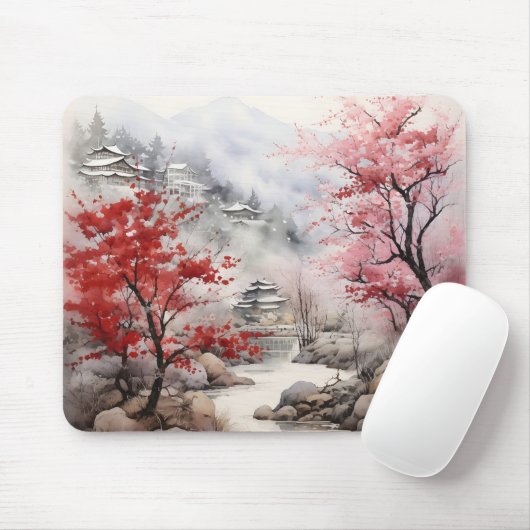 Rote Bäume über dem Fluss Mousepad (Mit Mouse)