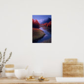 Rote Bäume und Blume am Fluss Poster (Küche)
