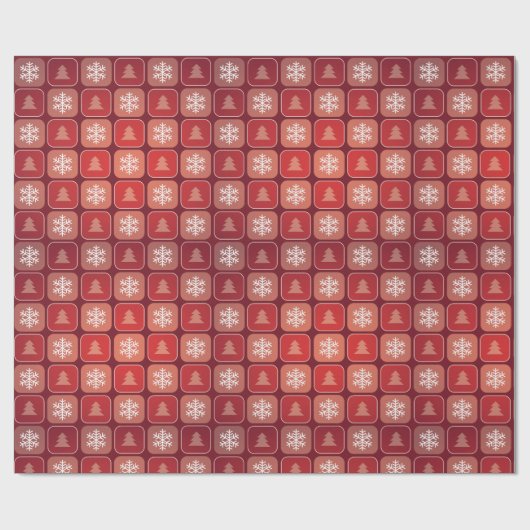 Rote Bäume und Schneeflocken Weihnachten Patchwork Geschenkpapier (Flach)