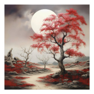 Rote Baumnacht Landschaft Fotodruck