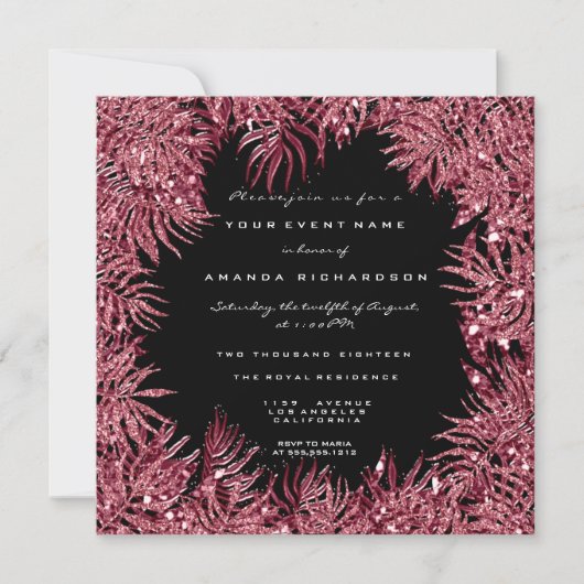 Rote Bean Fern Blätter Rahmen metallisch Schwarz P Einladung (Vorderseite)