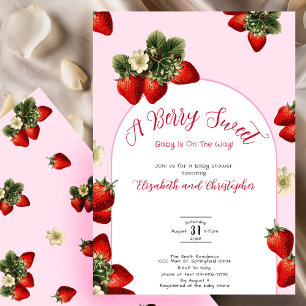Rote Beere Süße Erdbeere Rosa Mädchen Baby Shower Einladung