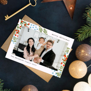 Rote Beeren Blaue Blumen Familienfoto Weihnachten