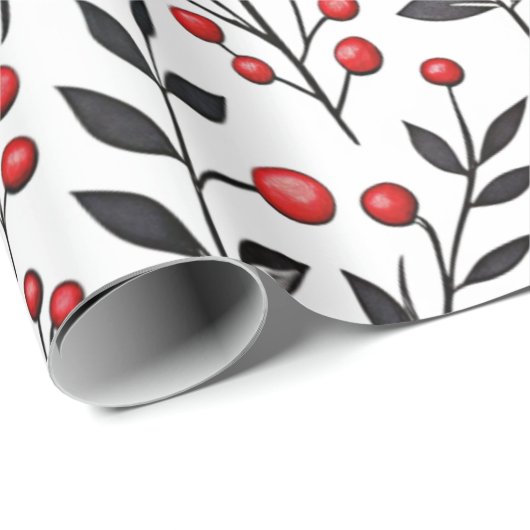 Rote Beeren - Blumenurlaub Geschenkpapier (Rolleneckpunkt)