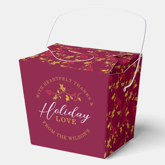 Rote Beeren Goldholz verlasst Weihnachts-Liebe Geschenkschachtel (Vorderseite)