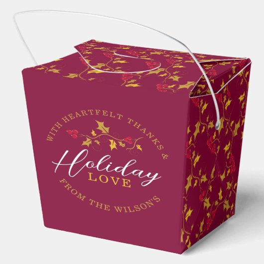 Rote Beeren Goldholz verlasst Weihnachts-Liebe Geschenkschachtel (Rückseite)