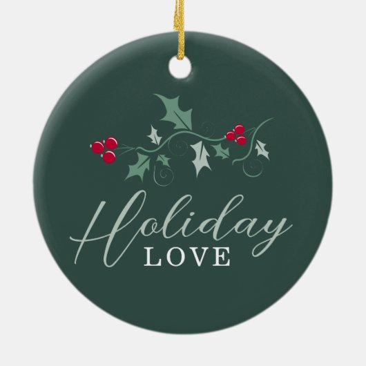 Rote Beeren grüne heilige Blätter Weihnachtsfeiert Keramik Ornament (Hinten)