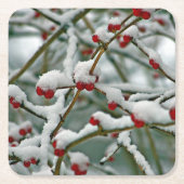 Rote Beeren im Winterschnee Rechteckiger Pappuntersetzer (Vorderseite)