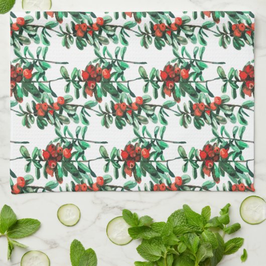 Rote Beeren, Longonbeeren Geschirrtuch (Gefaltet)