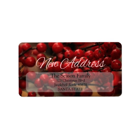 Rote Beeren Neue Adresse Weihnachtslabel Adressaufkleber (Vorne)