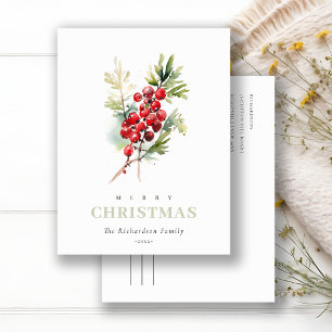 Rote Beeren Tanne Winter Weihnachtsbelaubung Wasse Feiertagspostkarte