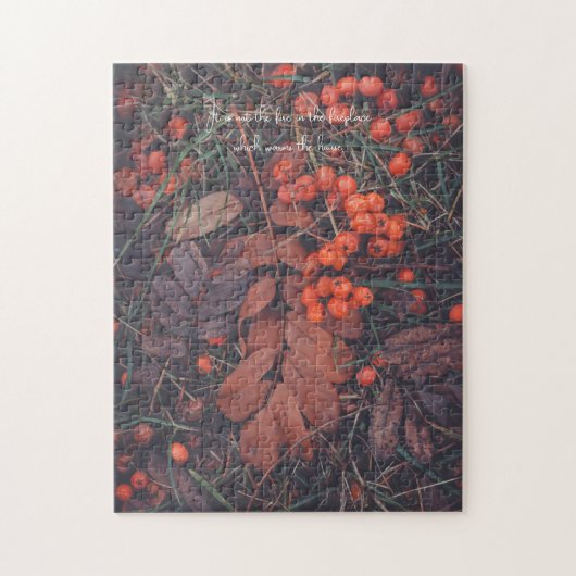 Rote Beeren und braune Herbstblätter Puzzle (Vertikal)