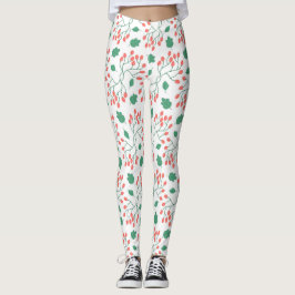 Rote Beeren und grüne Blätter Leggings