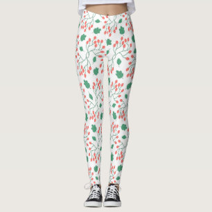 Rote Beeren und grüne Blätter Leggings