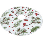 Rote Beeren und Kiefern Polyester Weihnachtsbaumdecke (Schrägansicht)