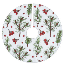 Rote Beeren und Kiefern Polyester Weihnachtsbaumdecke