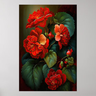 Rote Begonias Blume Art Print Poster