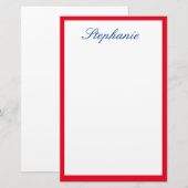Rote begrenzte Kanten Monogramme Blau Weiß Briefpapier (Vorne/Hinten)