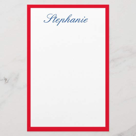 Rote begrenzte Kanten Monogramme Blau Weiß Briefpapier (Vorderseite)