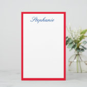 Rote begrenzte Kanten Monogramme Blau Weiß Briefpapier (Stehend Vorderseite)