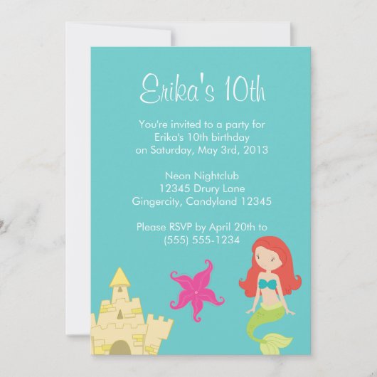 Rote behaarte Meerjungfrau-Seeeinladung Einladung (Vorderseite)