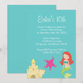 Rote behaarte Meerjungfrau-Seeeinladung Einladung (Vorne/Hinten)