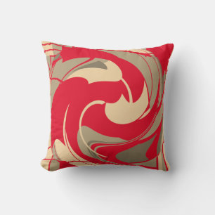 Rote Beige Taupe Abstrakte Blume wirbeln Design Kissen
