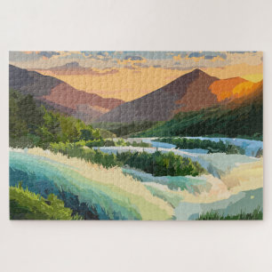 Rote Berge und reißender Fluss Puzzle