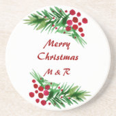 Rote Berries an einem grünen Kiefernzweig Getränkeuntersetzer (Vorne)