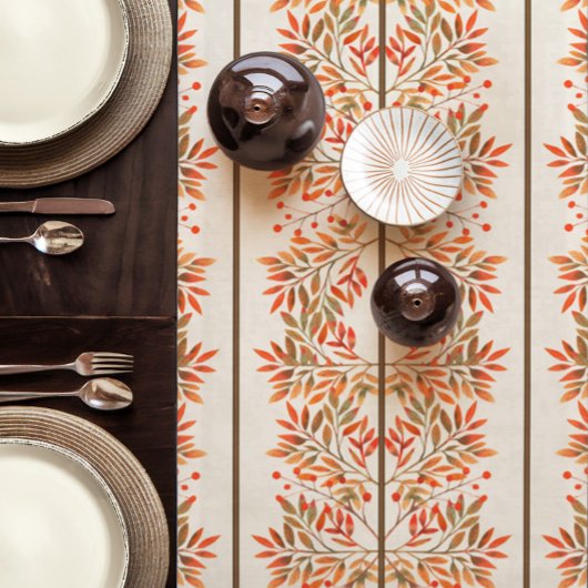 Rote Berries & Blätter Botanisches Elfenbein Kurzer Tischläufer